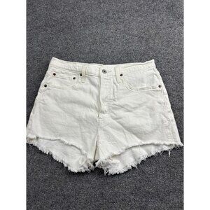 Levis 501 Shorts Womens 30 White High Rise Button Fly Cutoff Denim Frayed Hem